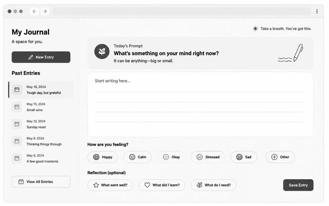 Concept interface sketch for JournalSpark