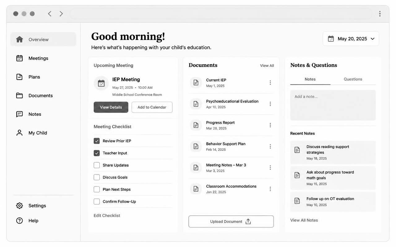 Concept interface sketch for School Meeting Ready