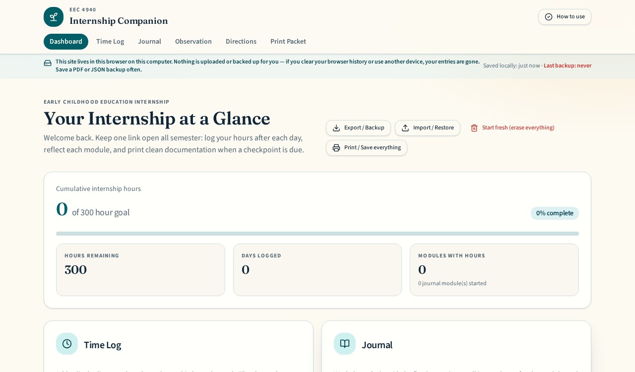 Screenshot of the Internship Companion website
