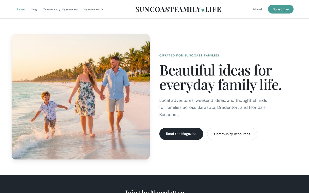 Screenshot of the Suncoast Families website